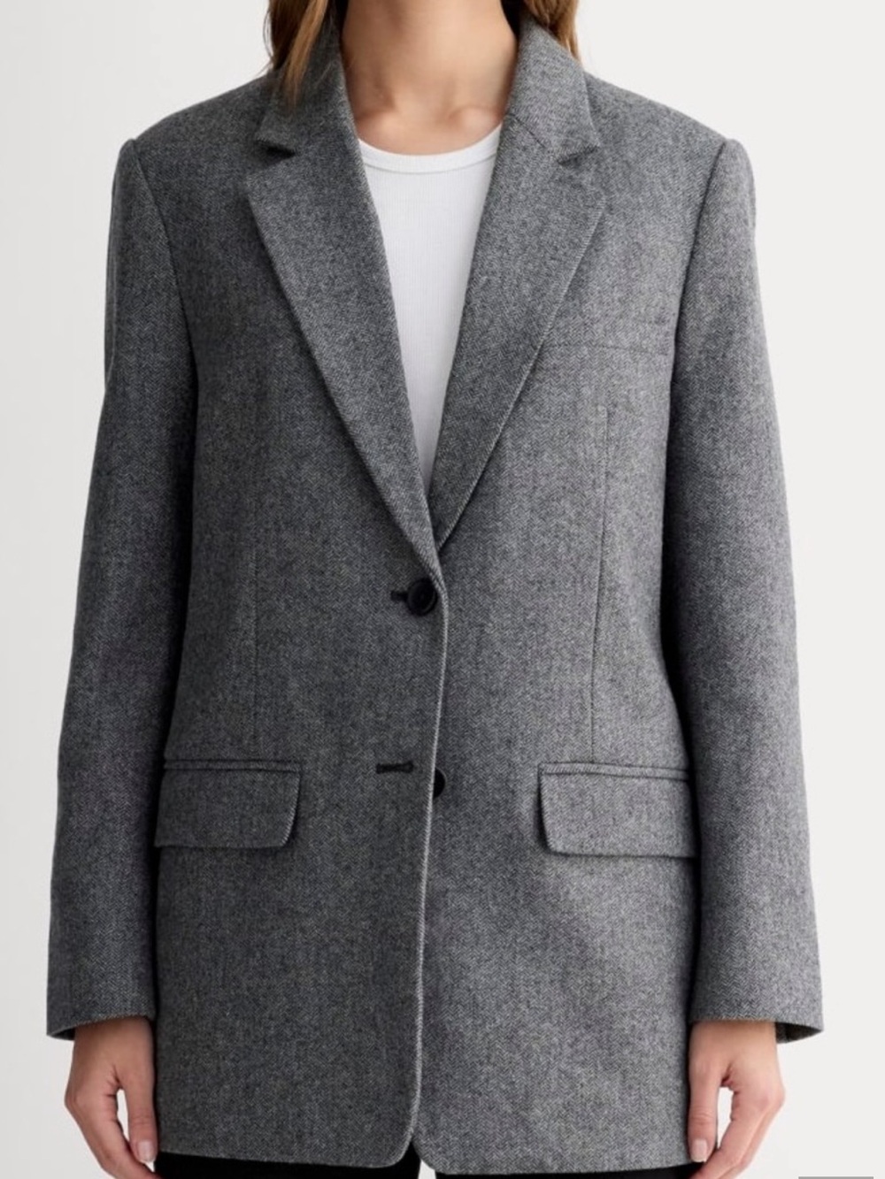 Everlane Oversized Blazer Wool Grey Herringbone Size 0